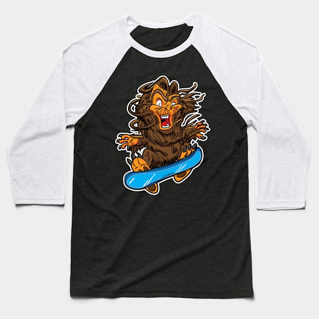 Cute Bigfoot or Sasquatch Snowboarder Baseball T-Shirt by eShirtLabs